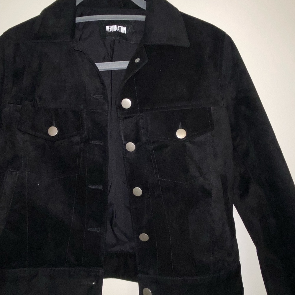 Reformation Black Suede Botton Down Jacket XS